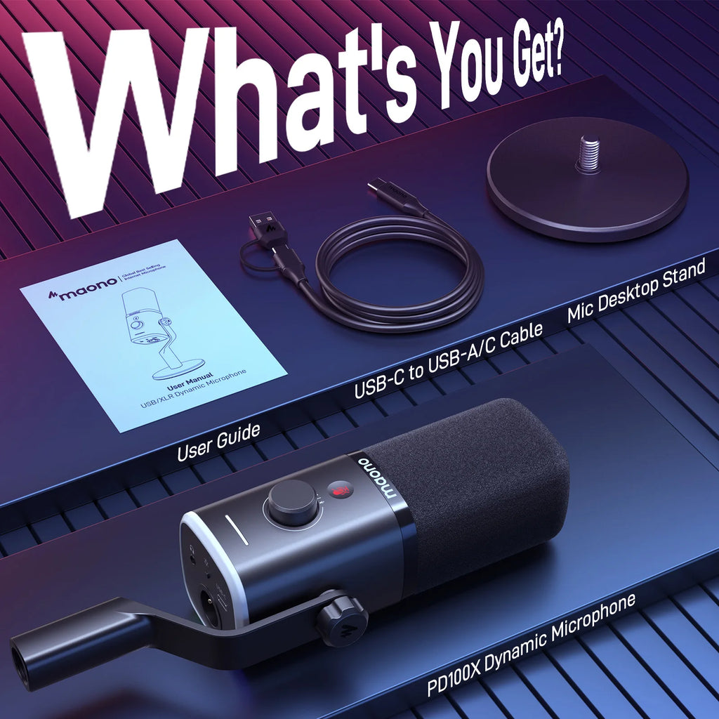 MAONO PD100X Dynamic Microphone. Software Noise Reduction Included. RGB Gaming Mic. Enhances Gaming Experience. Ideal for Record