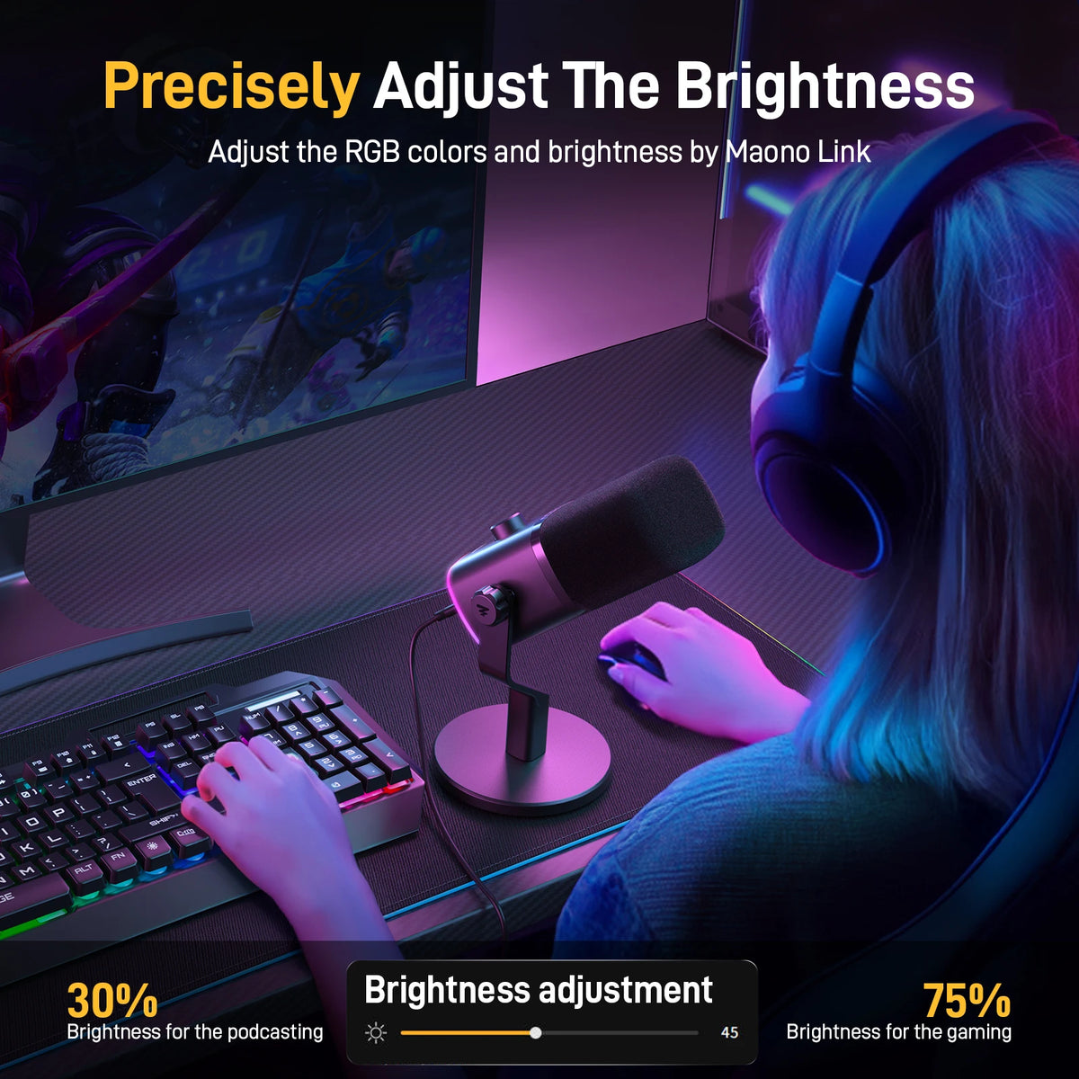 MAONO PD100X Dynamic Microphone. Software Noise Reduction Included. RGB Gaming Mic. Enhances Gaming Experience. Ideal for Record