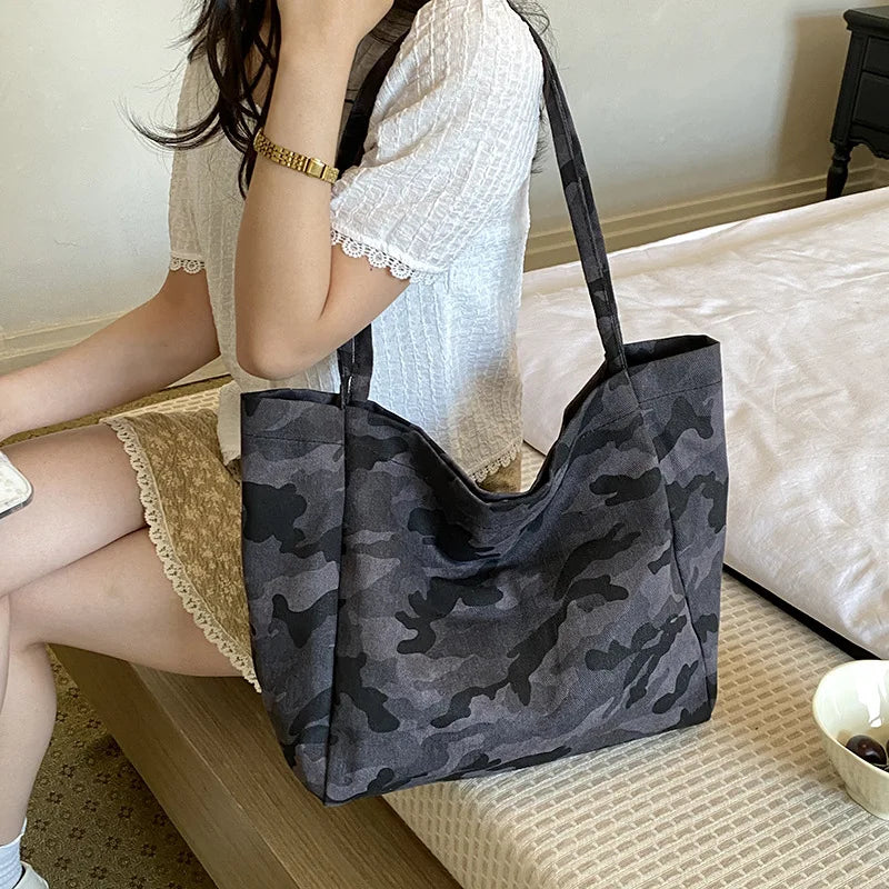 Women Camouflage Tote Shoulder Bag Female Large Capacity Handbag Ladies Casual Work Travel Purse Canvas Shopper Pack
