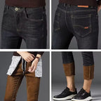 Men's Reflective Fleece-Lined Jeans - Thick Warm Lining, Durable Denim & Reflective Trim, Safe for Winter Night Commute & Casual