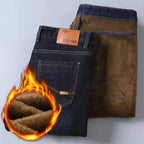 Men's Reflective Fleece-Lined Jeans - Thick Warm Lining, Durable Denim & Reflective Trim, Safe for Winter Night Commute & Casual