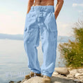 2026 European And American Men's Cotton And Linen Trousers Multi-pocket Work Pants Loose Straight Sportswear And Casual Trousers