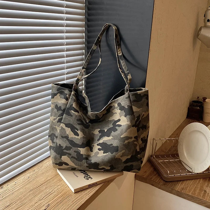 Women Camouflage Tote Shoulder Bag Female Large Capacity Handbag Ladies Casual Work Travel Purse Canvas Shopper Pack