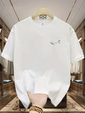 Men's summer 100 cotton fashionable casual loose plus size shark pattern printed sports round neck short sleeved T-shirt top