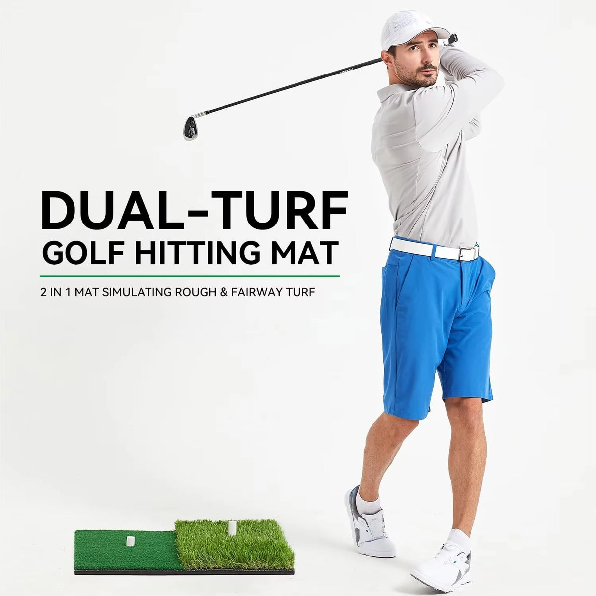 Golf Hitting Mat Artificial Turf Golf Practice Mat with Tee Hole Portable for Training Swing & Chipping in Backyard, Garage, Bas